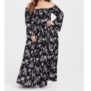 Black Floral Challis Maxi Dress